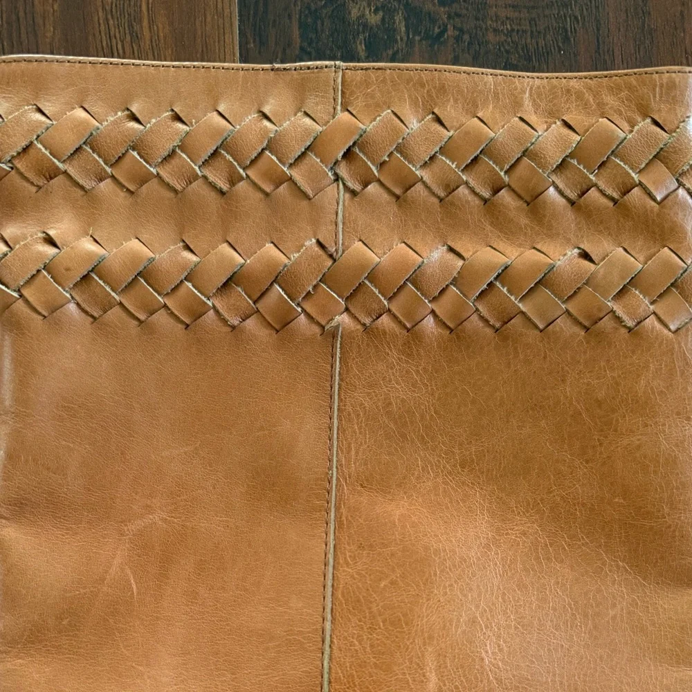 Tall Leather Braided Woven-Trim Riding Boots - Caramel Brown/Tan Women’s Size 38